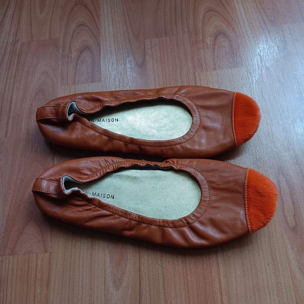 Madison.Maison elasticated ballerina shoes contrasting cap toe orange Sz 40‎
